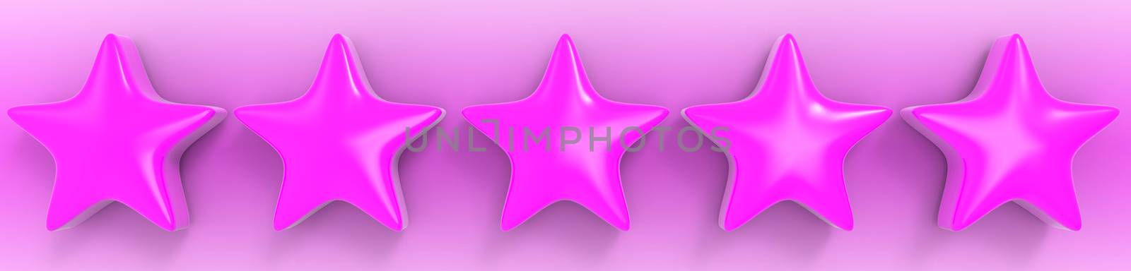 3d five purple star on color background. Render and illustration of golden star for premium