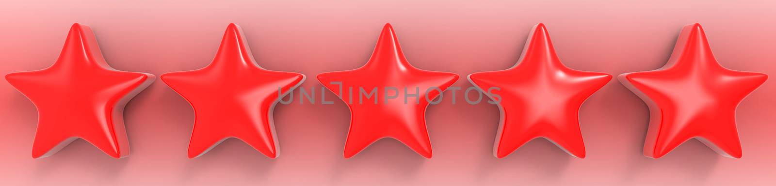 3d five red star on color background. Render and illustration of golden star for premium