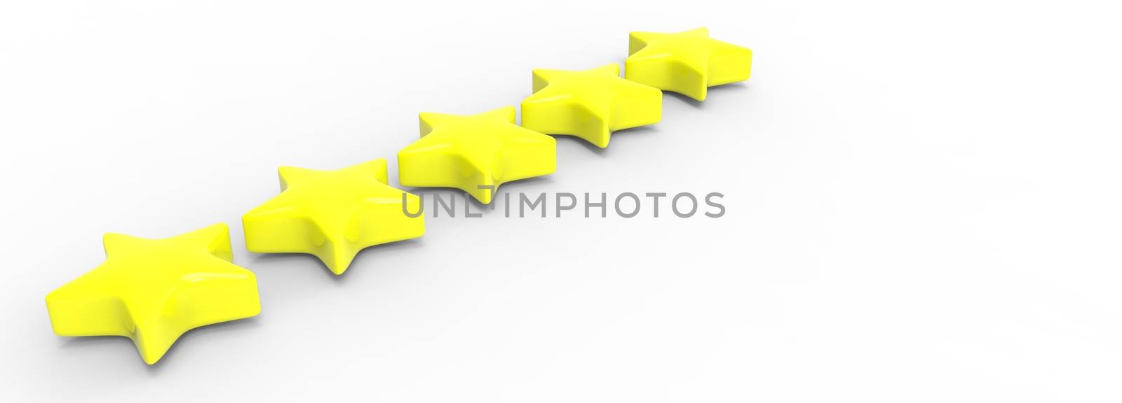 3d five yellow star on color background. Render and illustration of golden star for premium