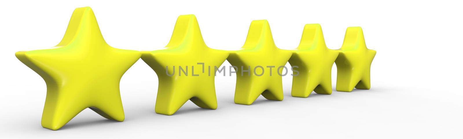 3d five yellow star on color background. Render and illustration of golden star for premium