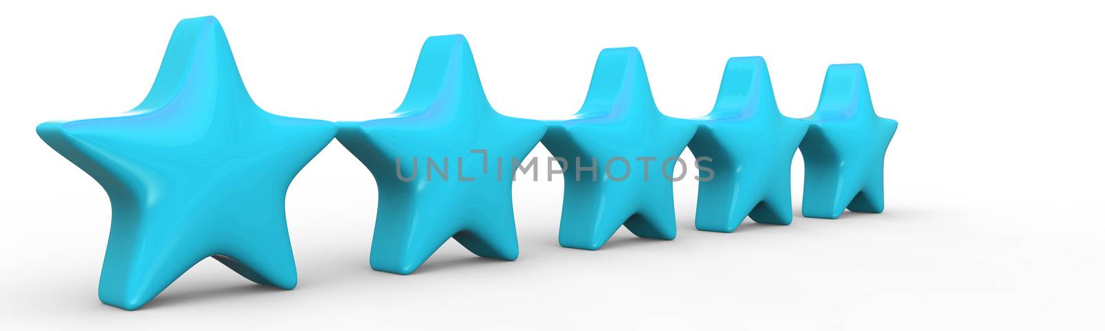 3d five azure star on color background. Render and illustration of golden star for premium