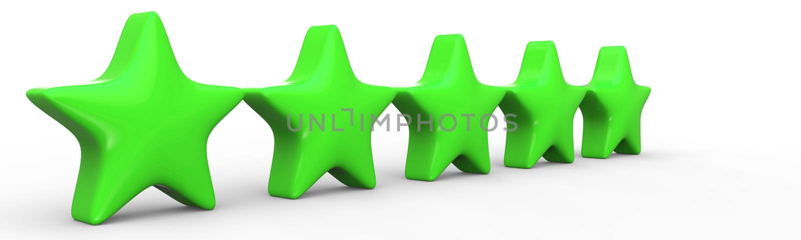 3d five green star on color background. Render and illustration of golden star for premium