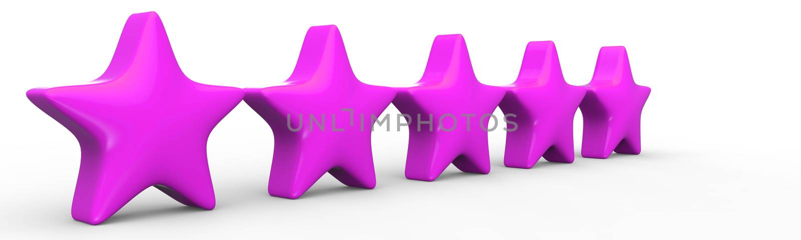 3d five purple star on color background. Render and illustration of golden star for premium