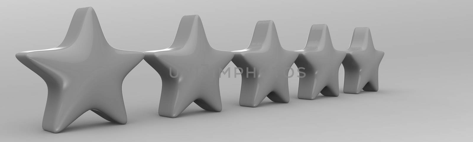 3d five gray star on color background. Render and illustration of golden star for premium