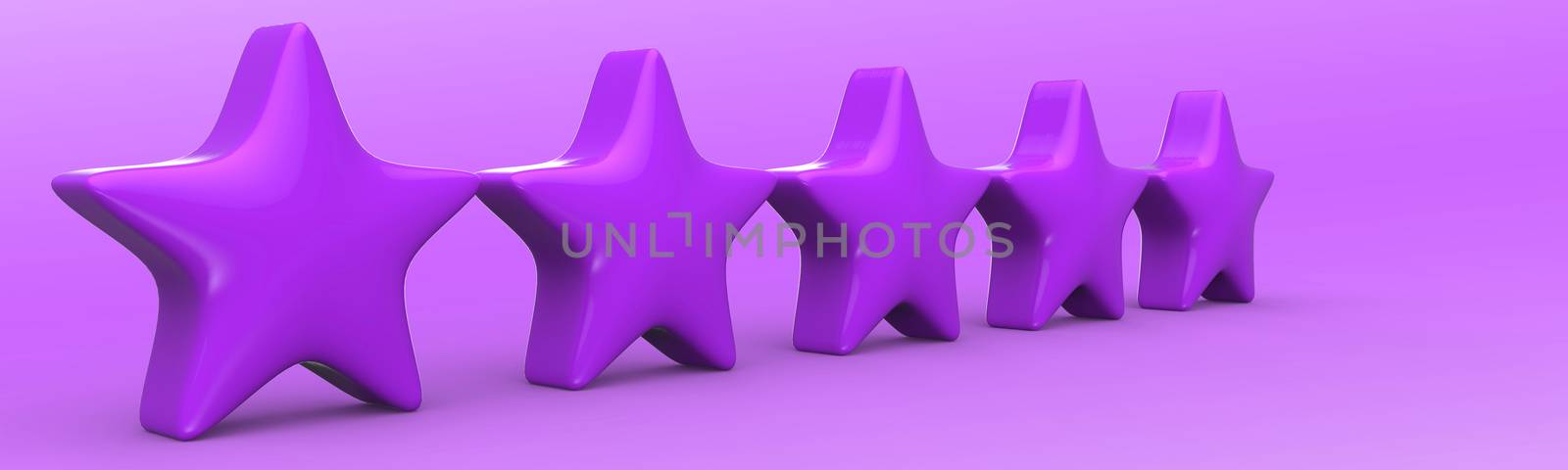 3d five violet star on color background. Render and illustration of golden star for premium