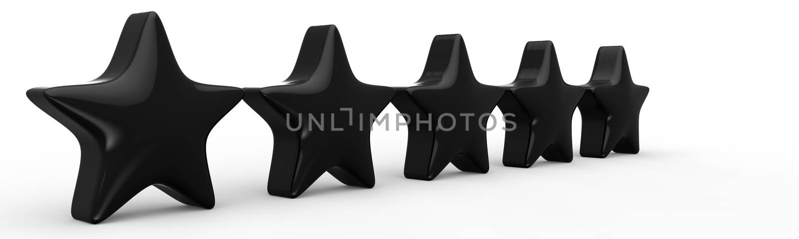 3d five black star on white background. Render and illustration of golden star for premium