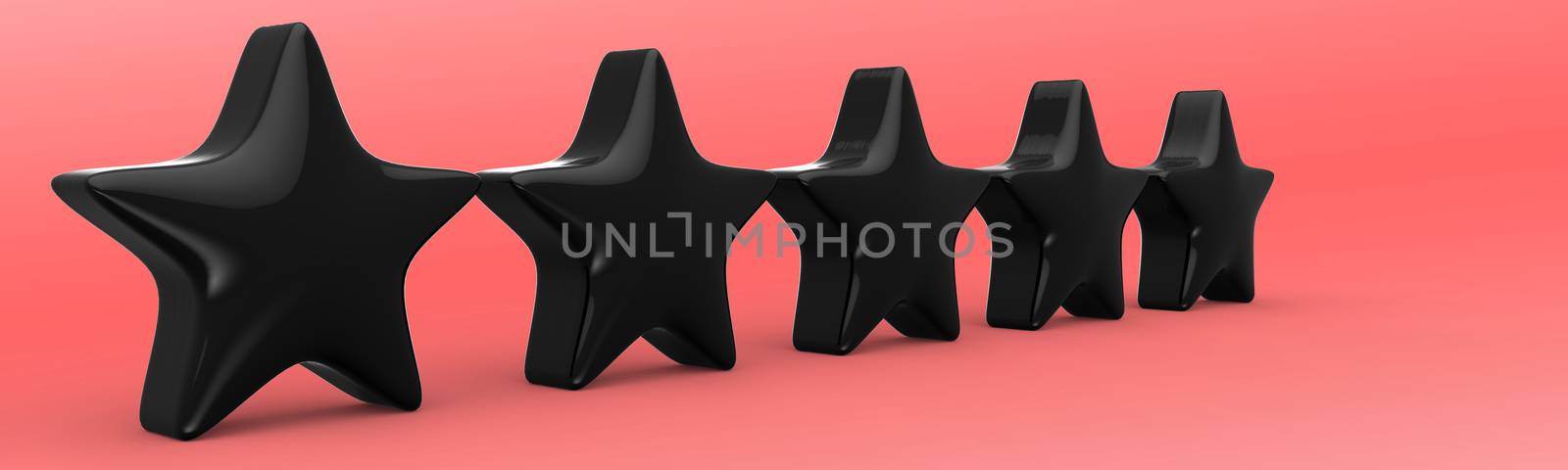 3d five red star on color background. Render and illustration of golden star for premium