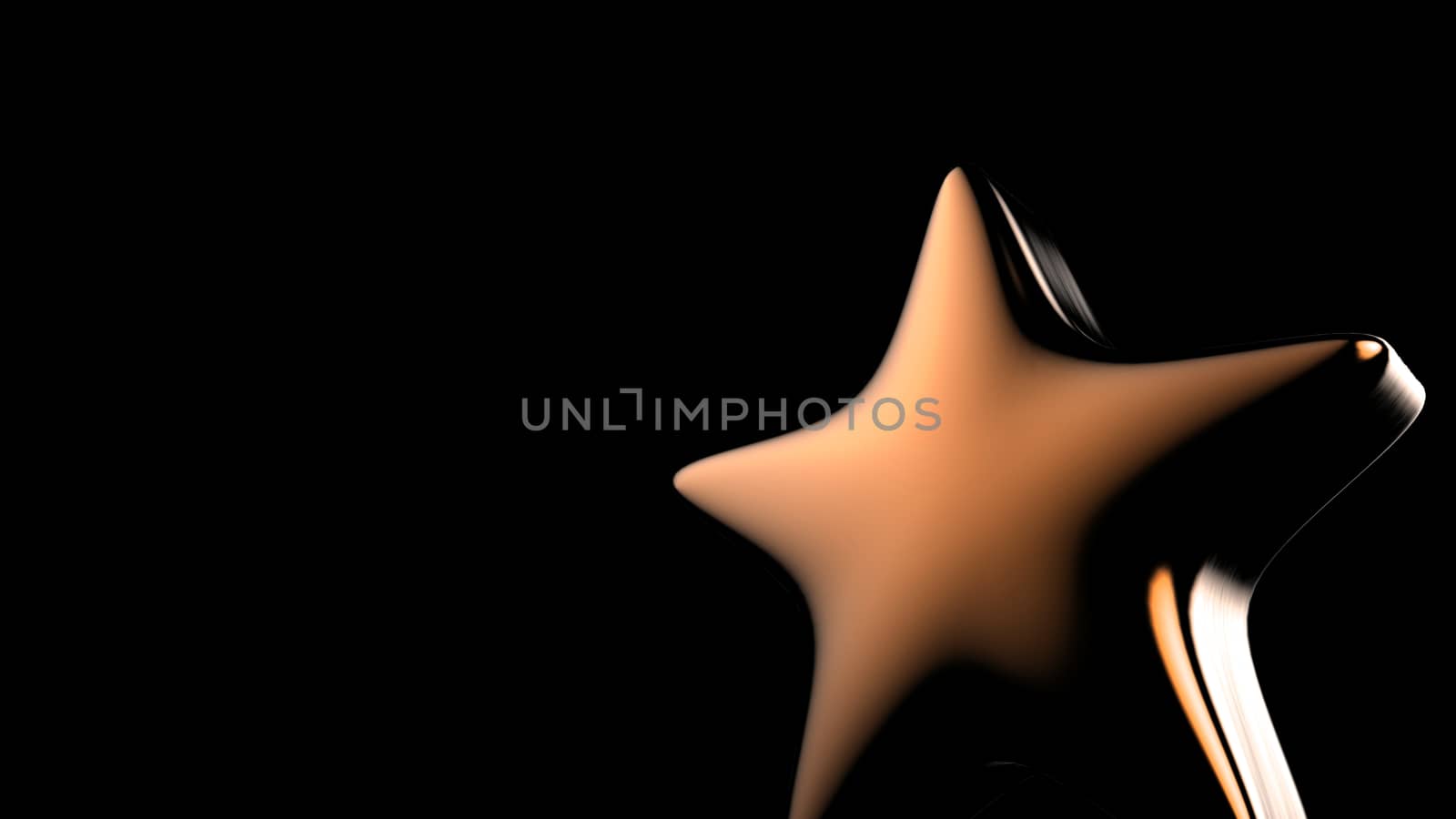 3d orange star on color background. Render and illustration of golden star for premium