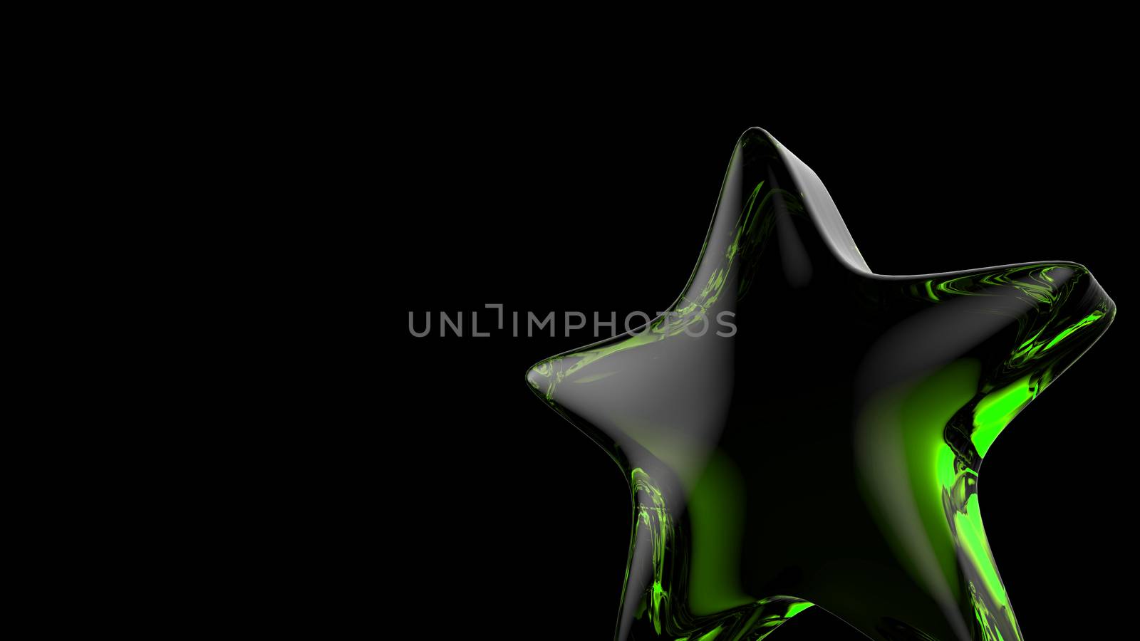 3d green star on color background. Render and illustration of golden star for premium reviews