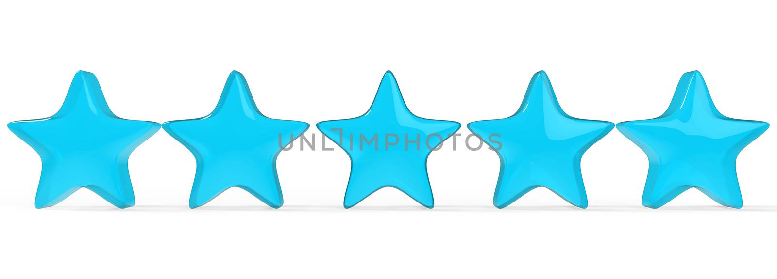 3d five azure star on color background. Render and illustration of golden star for premium