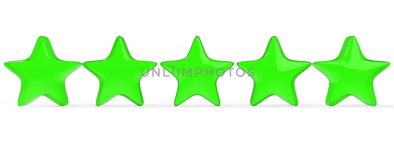 3d five green star on color background. Render and illustration of golden star for premium