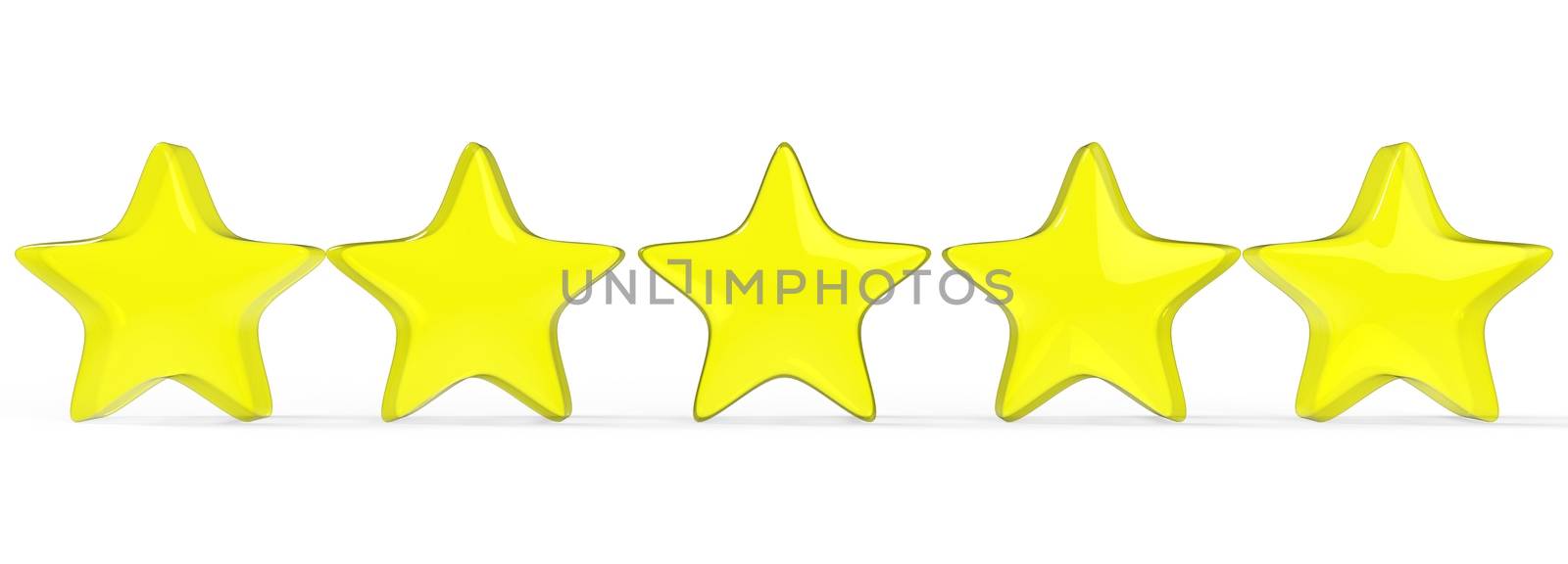 3d five yellow star on color background. Render and illustration of golden star for premium