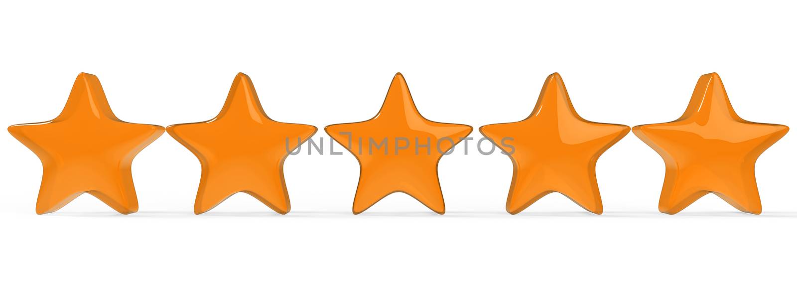 3d five orange star on color background. Render and illustration of golden star for premium