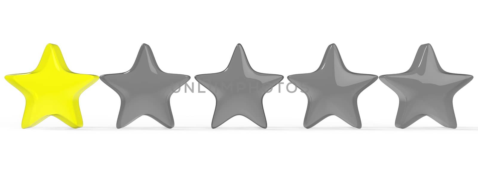 3d one yellow star on color background. Render and illustration of golden star for premium