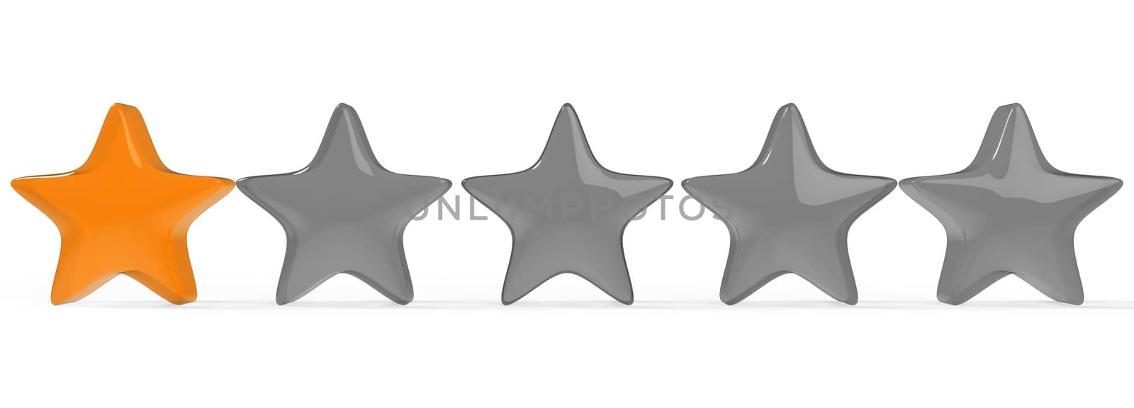 3d one orange star on color background. Render and illustration of golden star for premium