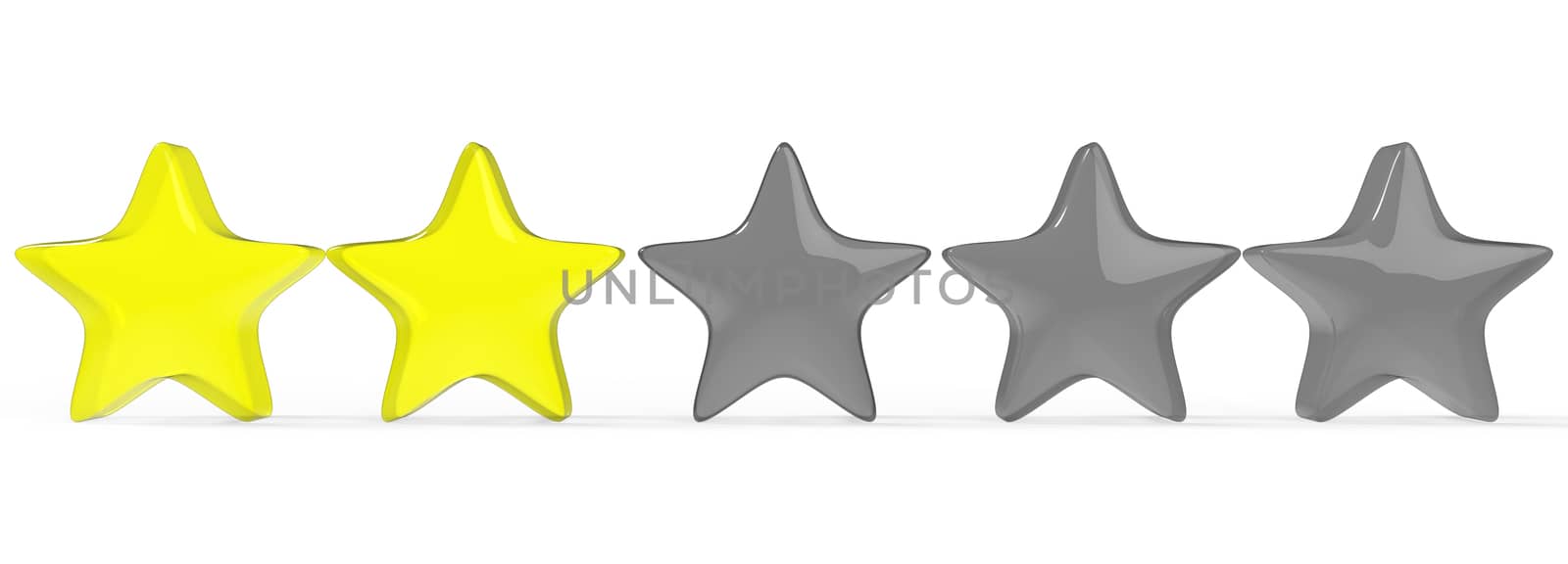 3d two yellow star on color background. Render and illustration of golden star for premium