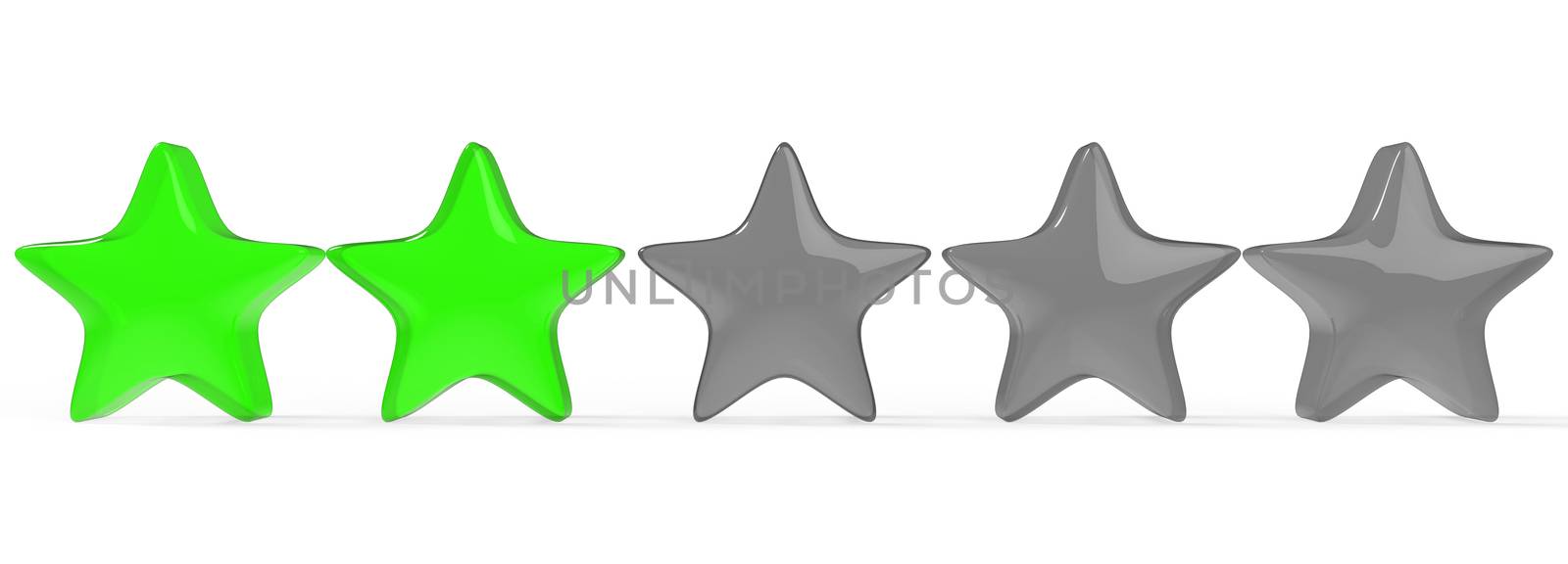 3d two green star on color background. Render and illustration of golden star for premium