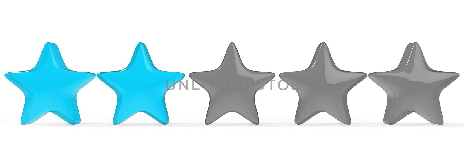 3d two azure star on color background. Render and illustration of golden star for premium