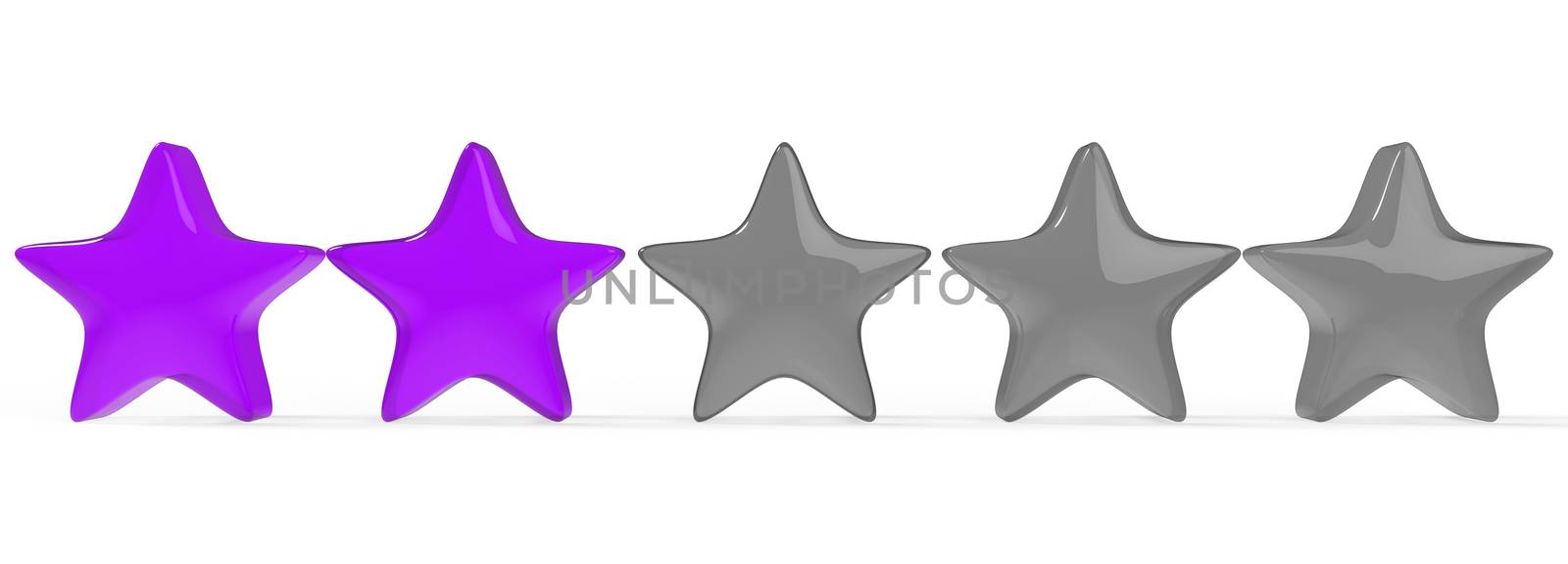 3d violet two star on color background. Render and illustration of golden star for premium