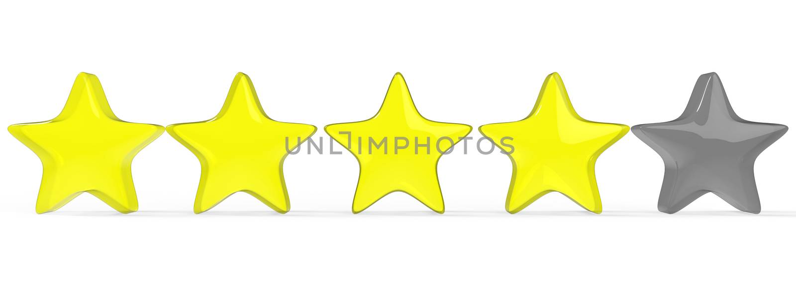 3d yellow four star on color background. Render and illustration of golden star for premium