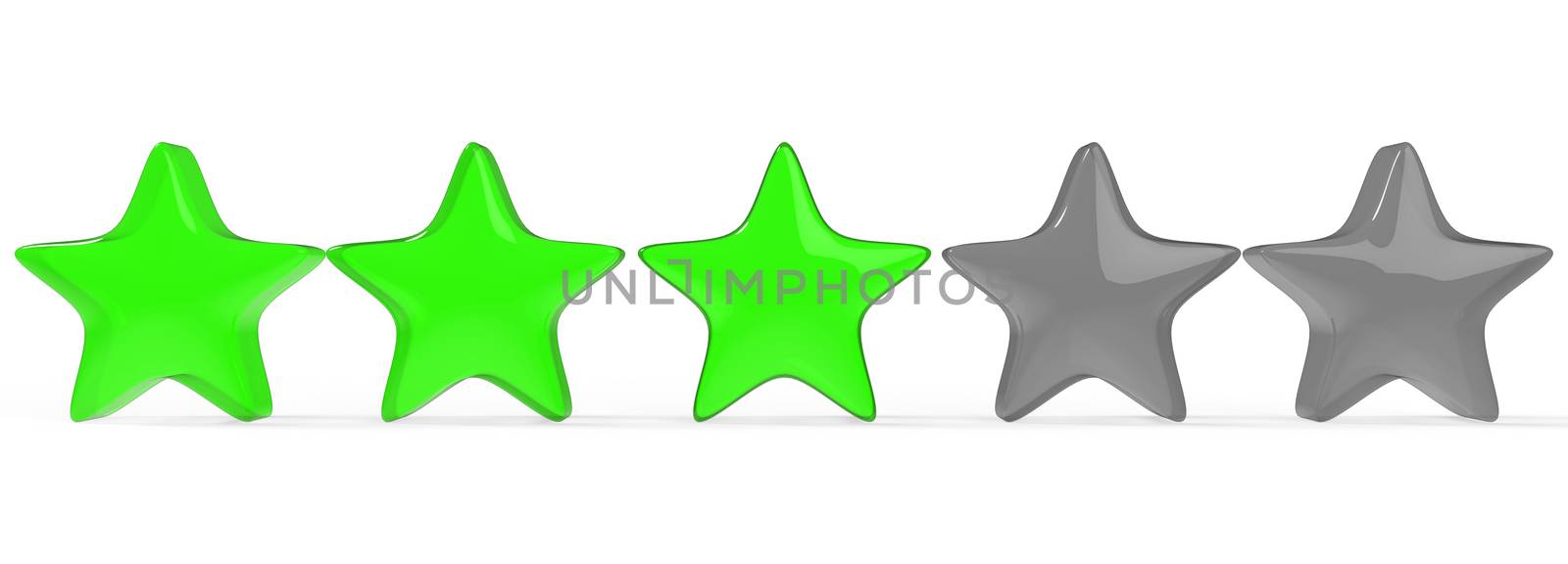 3d three green star on color background. Render and illustration of golden star for premium