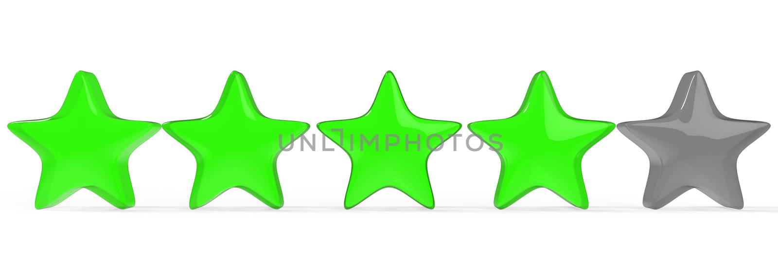 3d four green star on color background. Render and illustration of golden star for premium