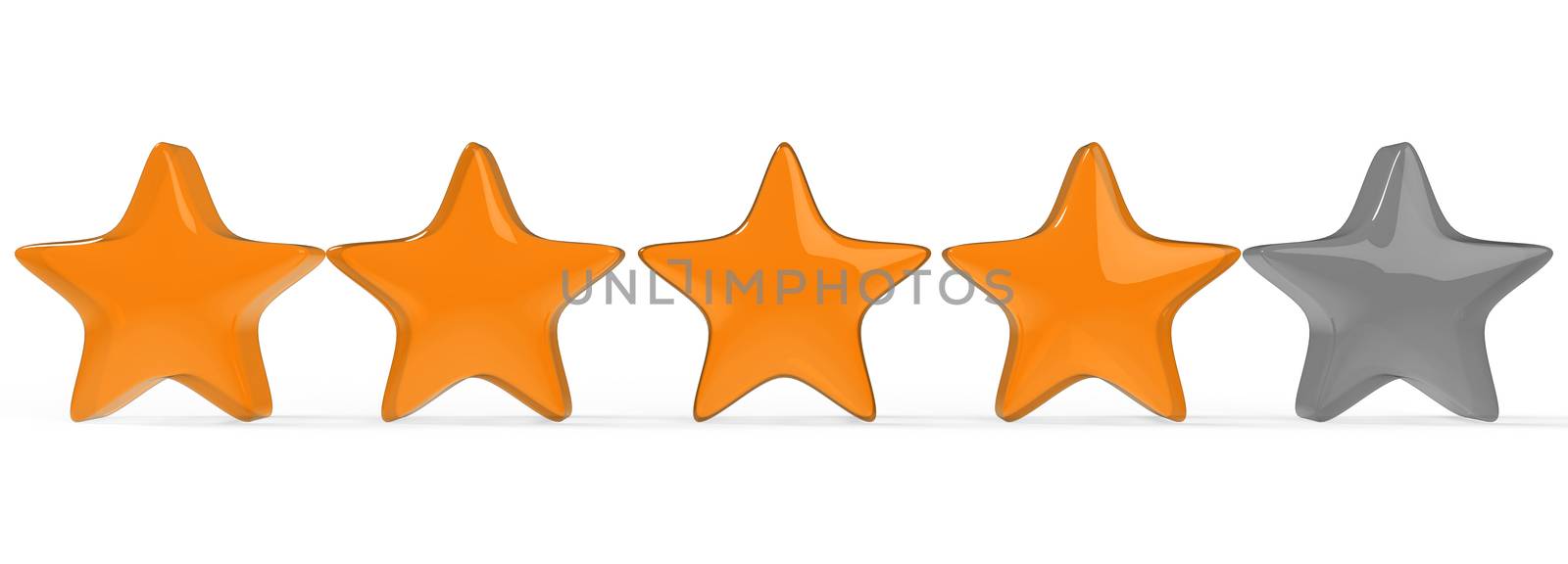 3d four orange star on color background. Render and illustration of golden star for premium