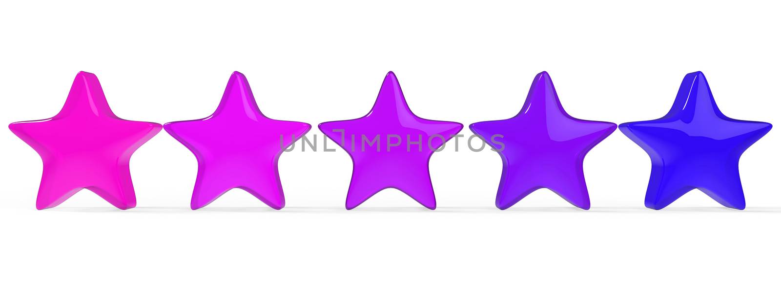 3d five violet star on color background. Render and illustration of golden star for premium