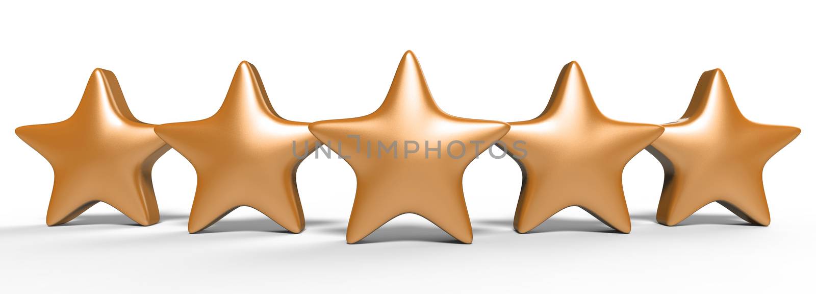 3d five orange star on color background. Render and illustration of golden star for premium