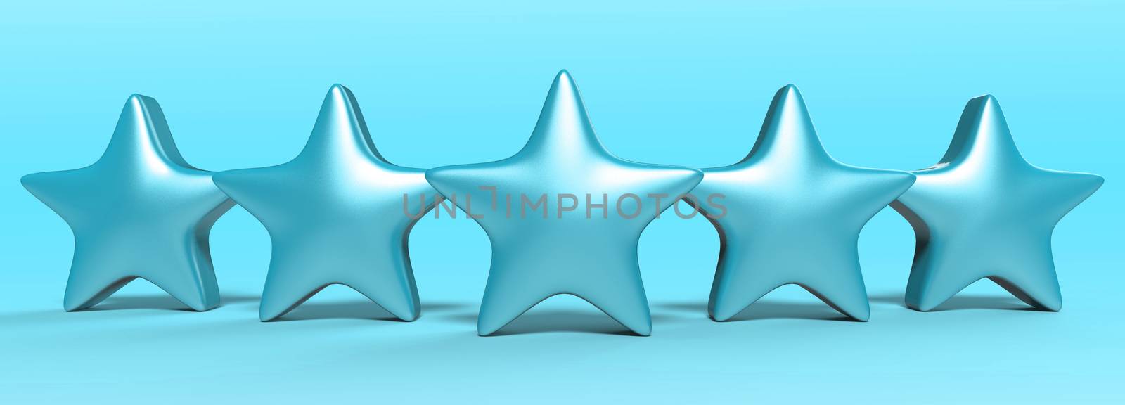 3d five azure star on color background. Render and illustration of golden star for premium