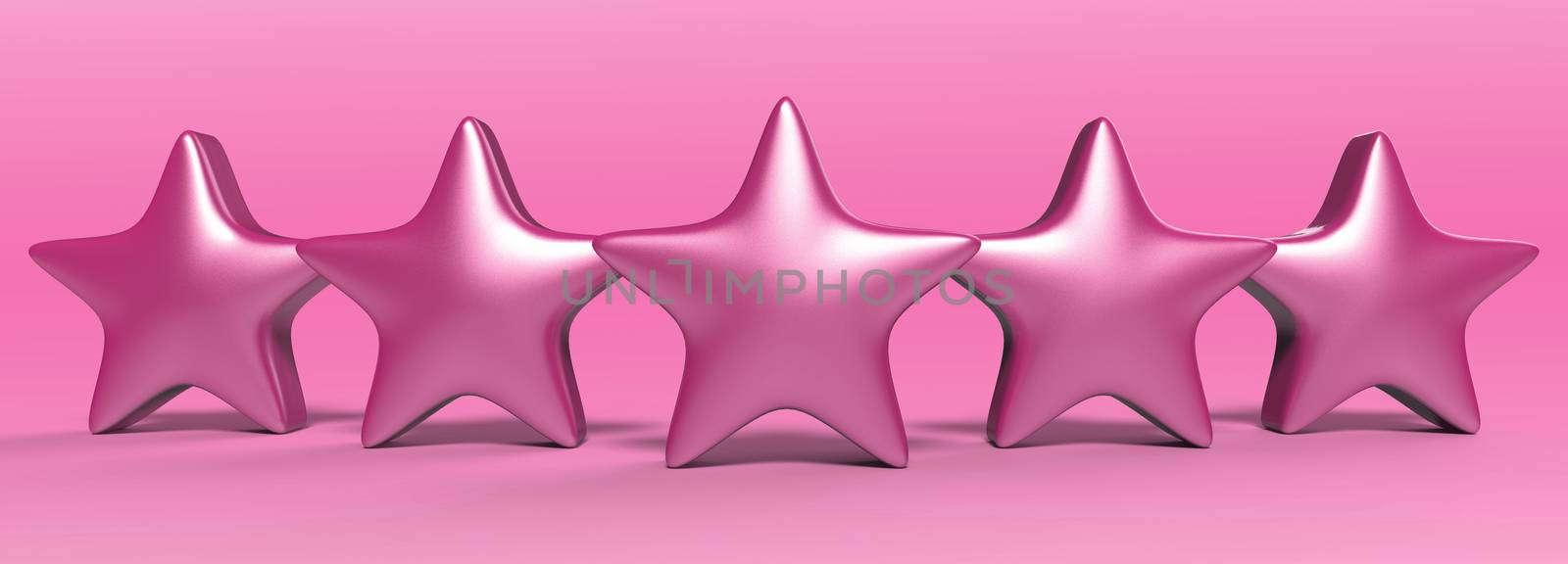 3d five pink star on color background. Render and illustration of golden star for premium review by Andreajk3