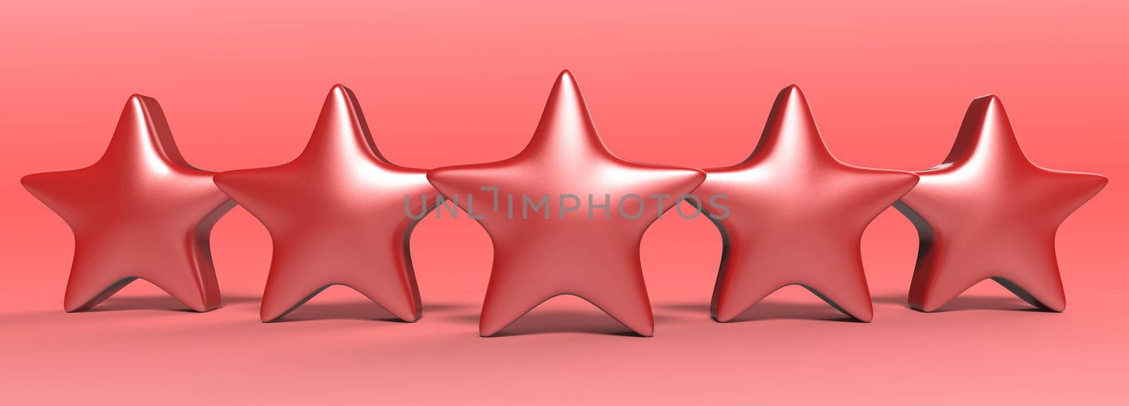 3d five red star on color background. Render and illustration of golden star for premium