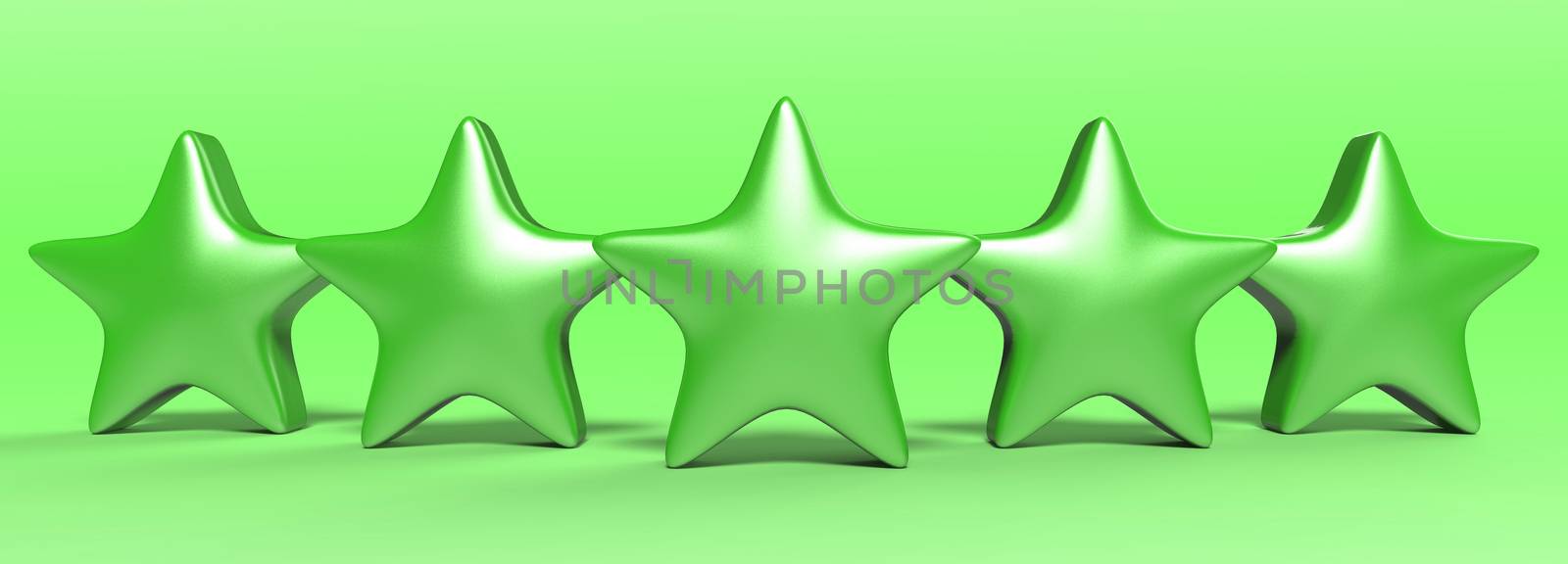 3d five green star on color background. Render and illustration of golden star for premium