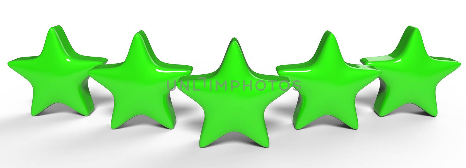 3d five green star on color background. Render and illustration of golden star for premium