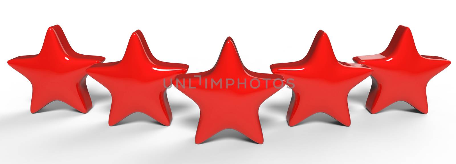 3d five red star on color background. Render and illustration of golden star for premium review by Andreajk3