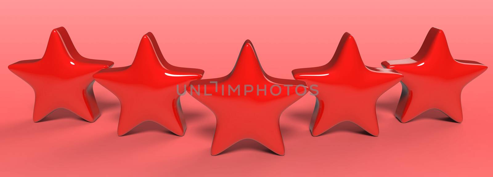 3d five red star on color background. Render and illustration of golden star for premium review by Andreajk3
