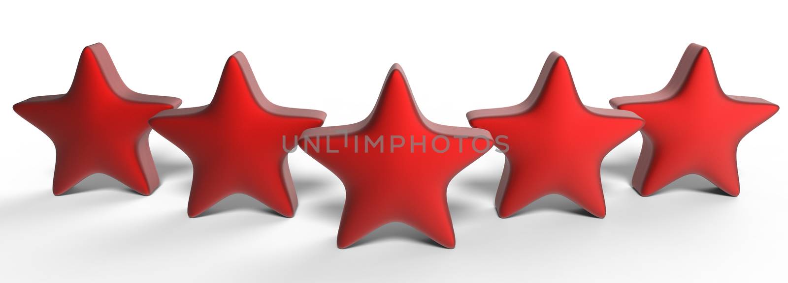 3d five red star on color background. Render and illustration of golden star for premium