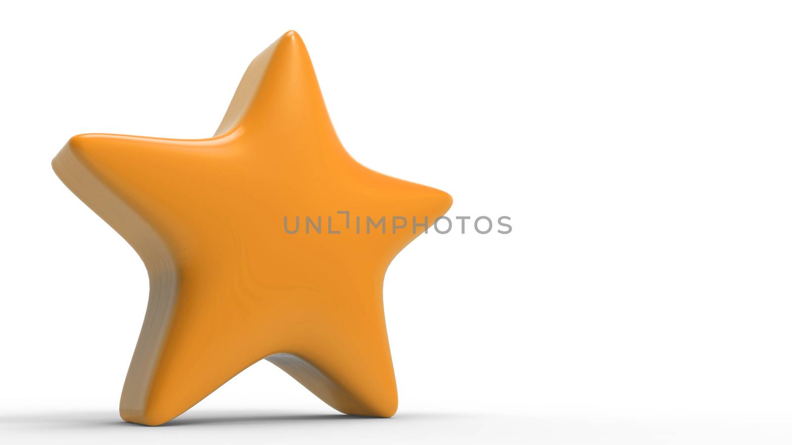 3d orange star on color background. Render and illustration of golden star for premium