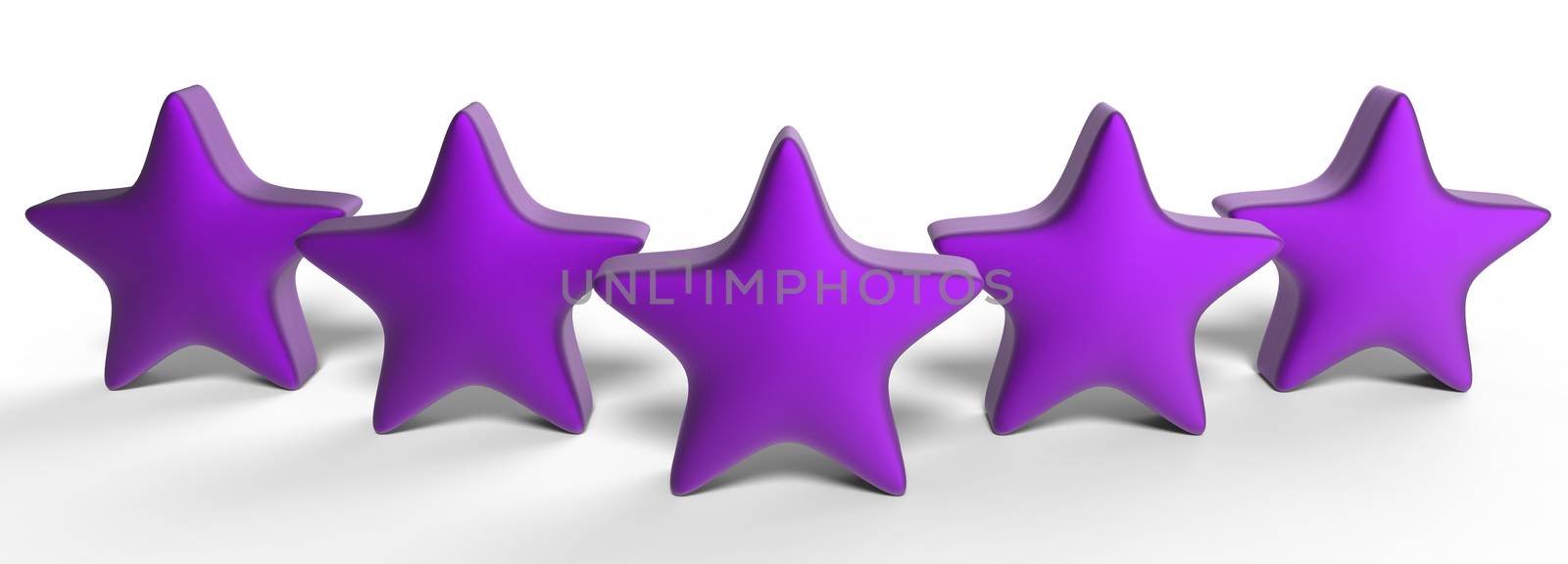 3d five violet star on color background. Render and illustration of golden star for premium review by Andreajk3