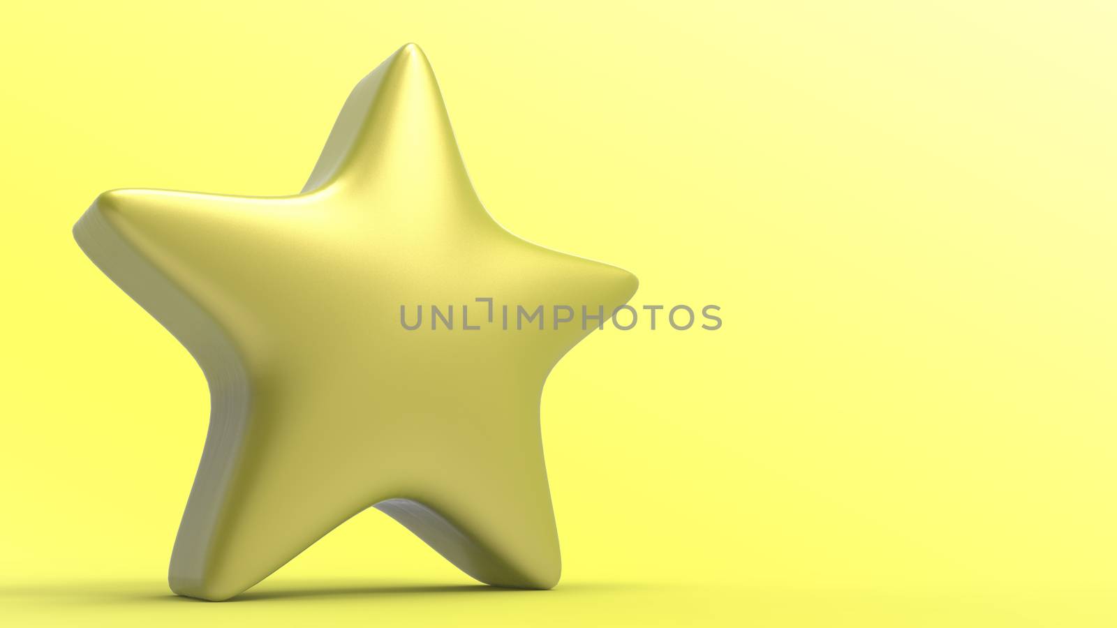 3d yellow star on color background. Render and illustration of golden star for premium reviews by Andreajk3