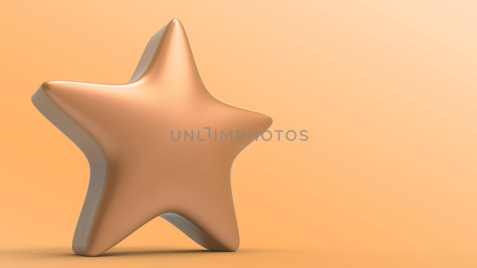 3d orange star on color background. Render and illustration of golden star for premium