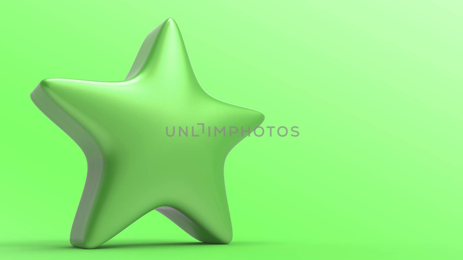 3d green star on color background. Render and illustration of golden star for premium reviews by Andreajk3
