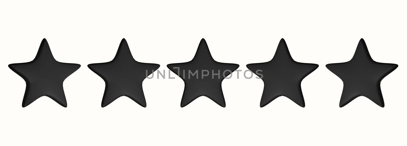 3d five black star on white background. Render and illustration of golden star for premium