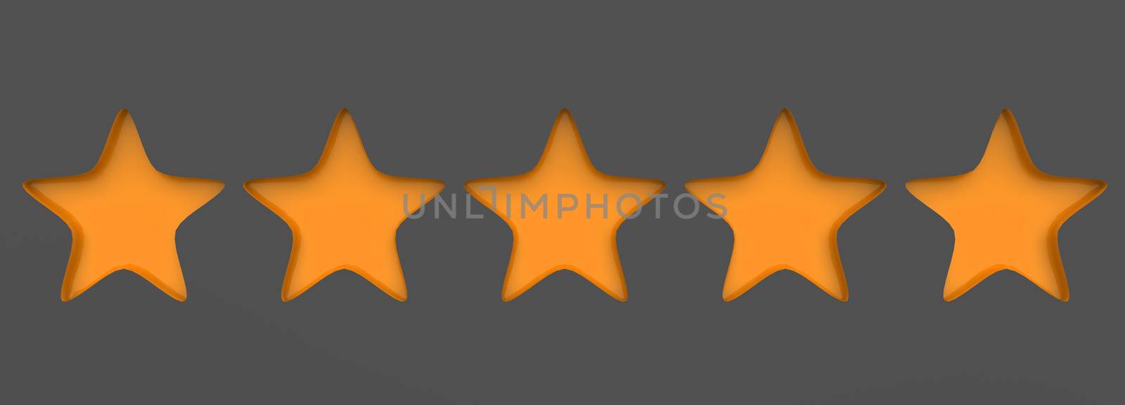 3d five orange star on color background. Render and illustration of golden star for premium review by Andreajk3