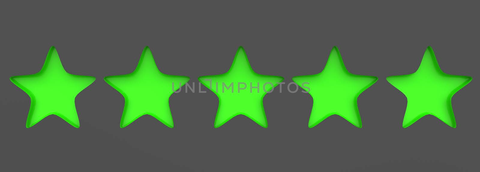 3d five green star on color background. Render and illustration of golden star for premium review by Andreajk3