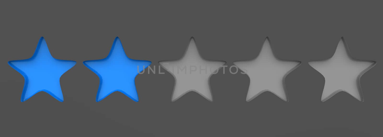 3d two blue star on color background. Render and illustration of golden star for premium