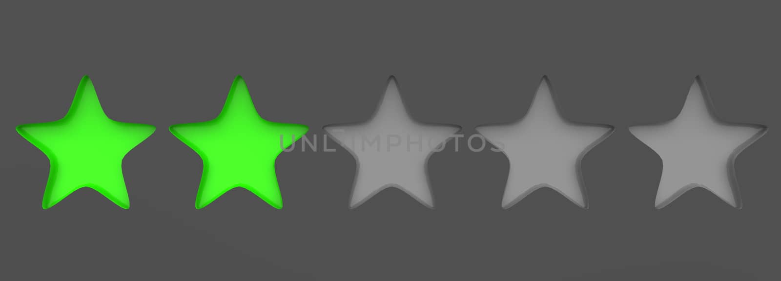 3d two green star on color background. Render and illustration of golden star for premium