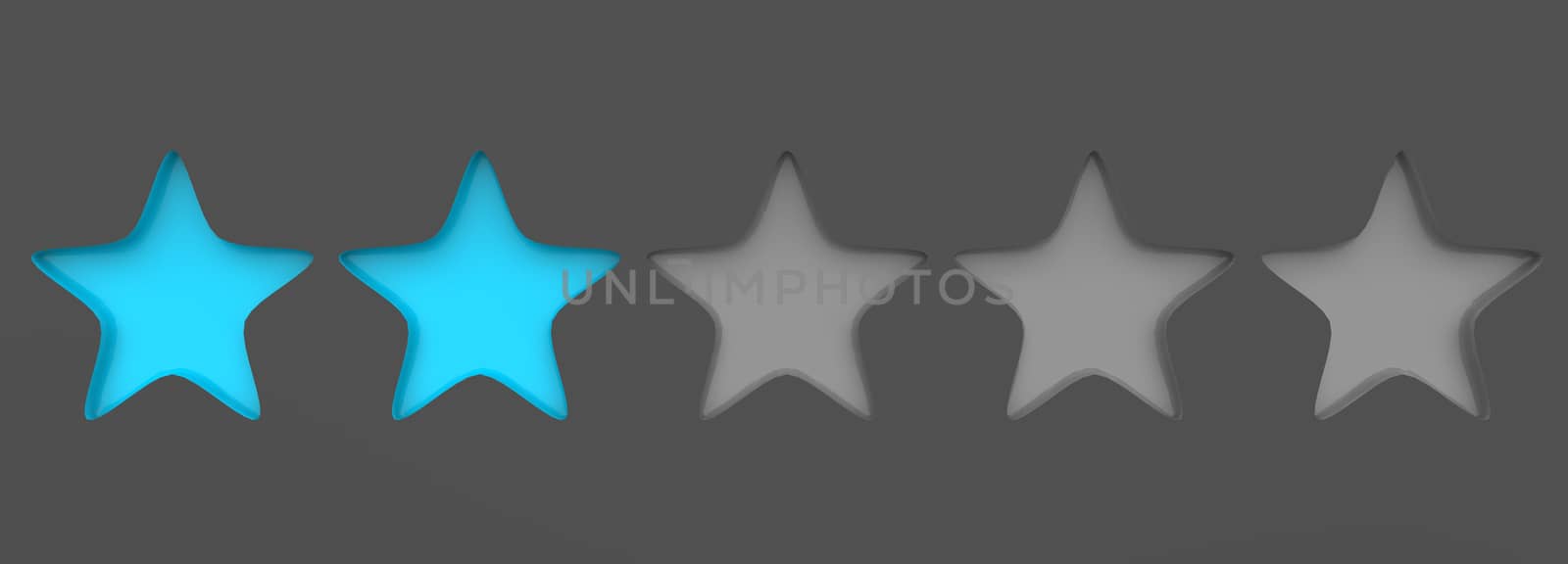 3d two azure star on color background. Render and illustration of golden star for premium