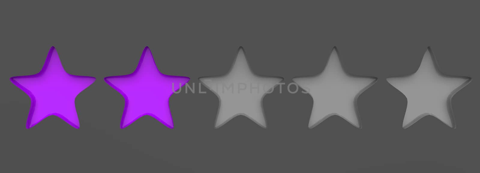 3d violet two star on color background. Render and illustration of golden star for premium review by Andreajk3
