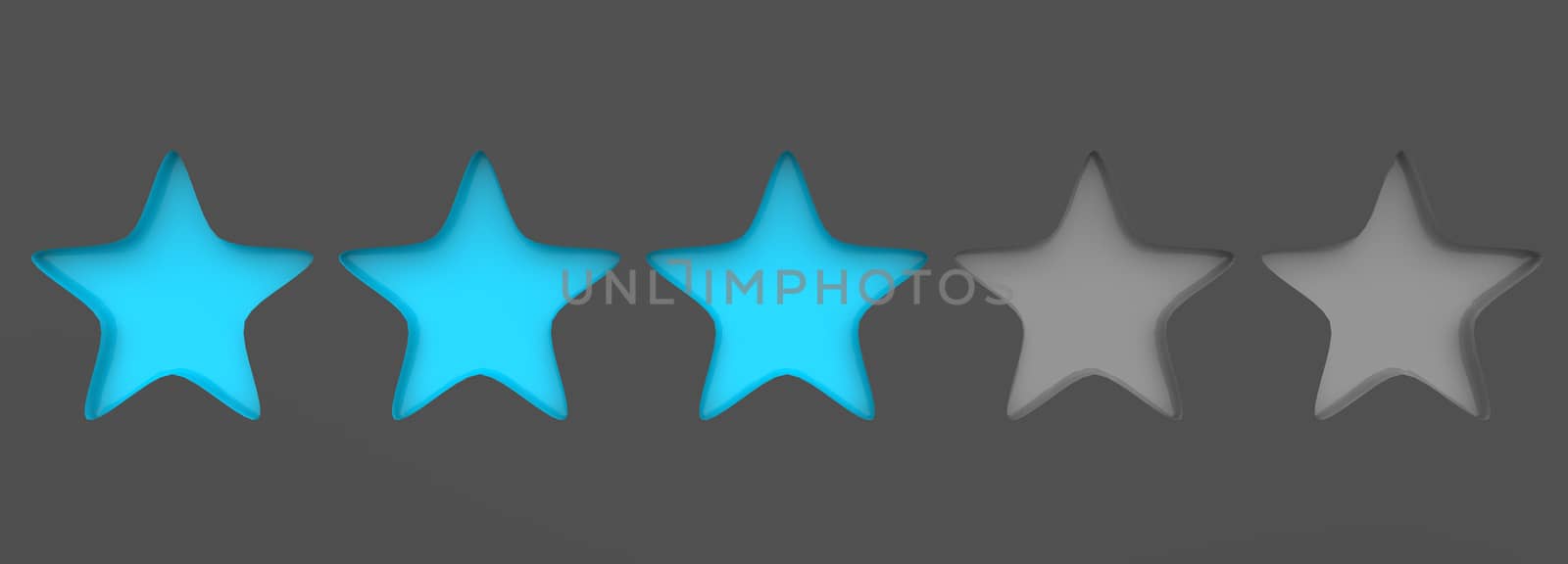 3d three azure star on color background. Render and illustration of golden star for premium